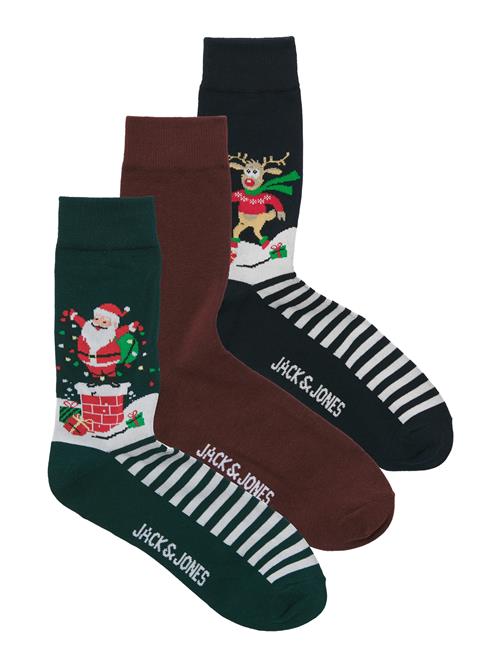 JACK & JONES Sokker 'JACSNOWY XMAS'  mørkegrøn / mørkerød / sort / hvid