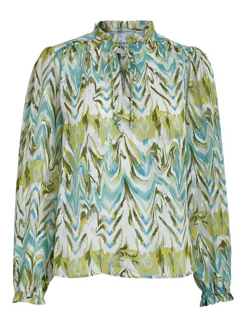 minus Bluse 'Valmia'  oliven / petroleum / mørkegrøn / hvid