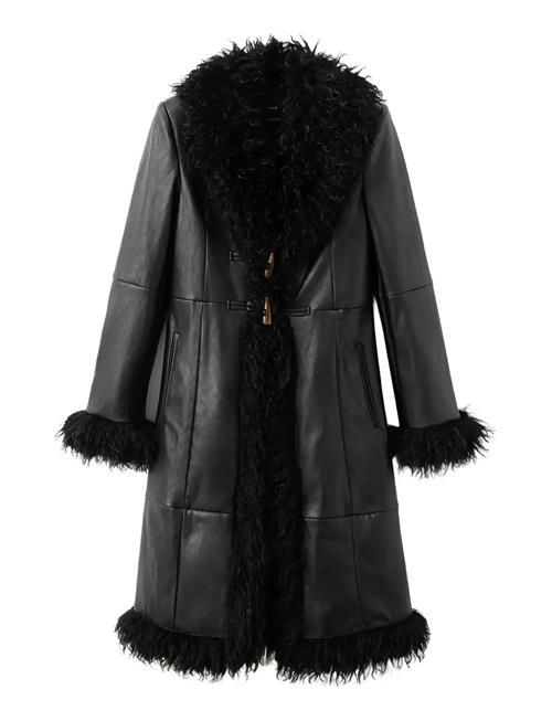 Mango | Faux-Leather Coat With Fur Trim | XS
