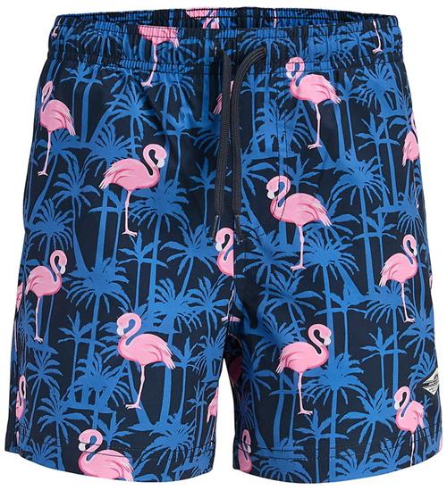 Jack & Jones Badeshorts - JpstMaui - Navy Blazer m. Flamingoer