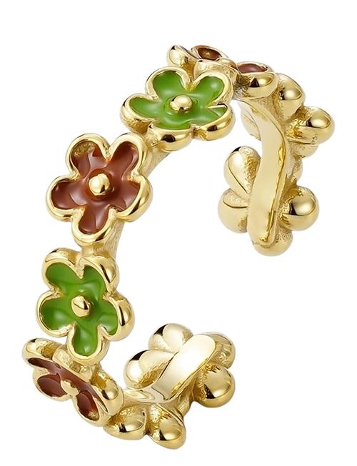 Bud to rose | Calista Enamel Ring Brown/Green/Gold | ONE SIZE