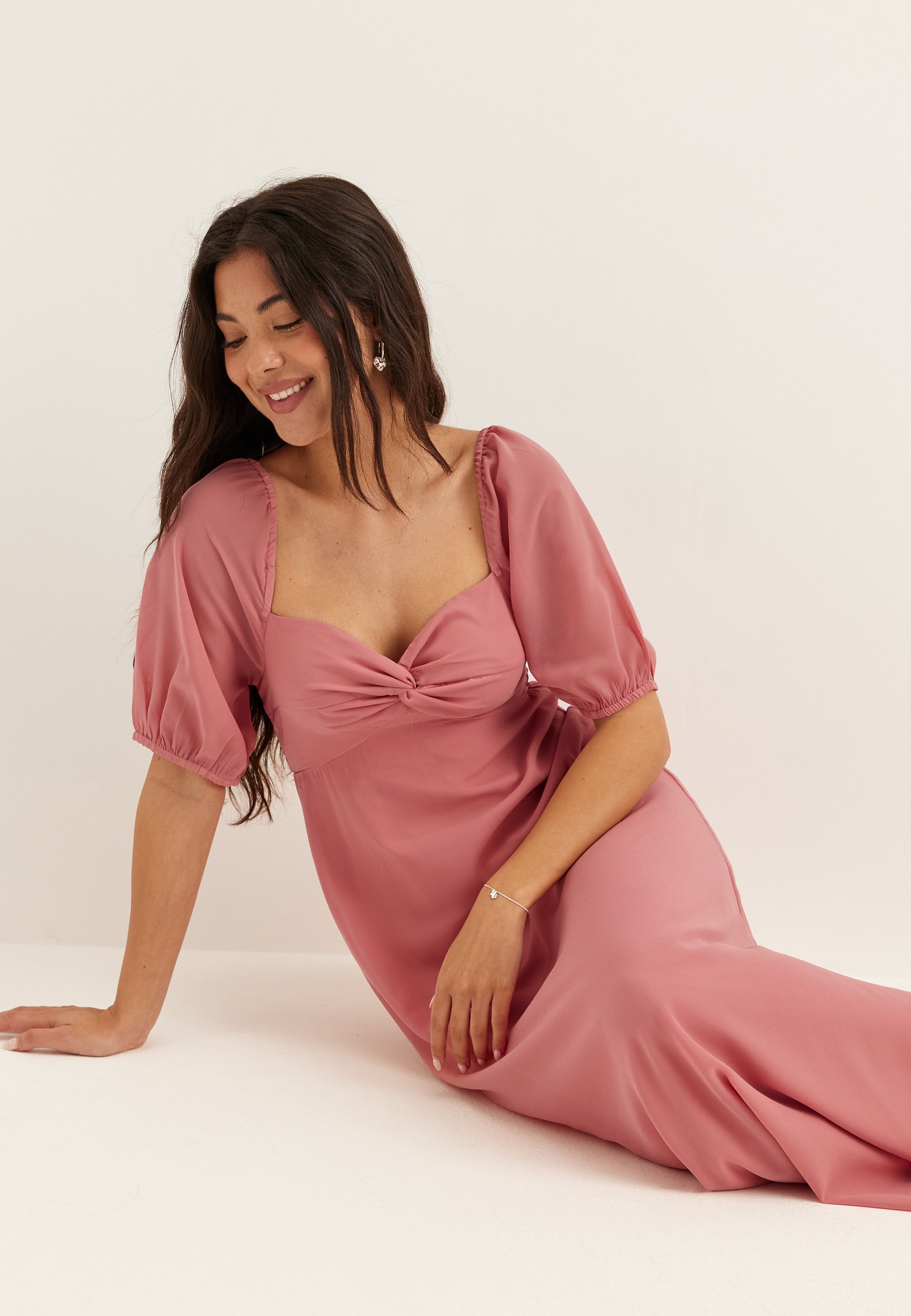 BUBBLEROOM Twist Detail Short Sleeve Maxi Dress
