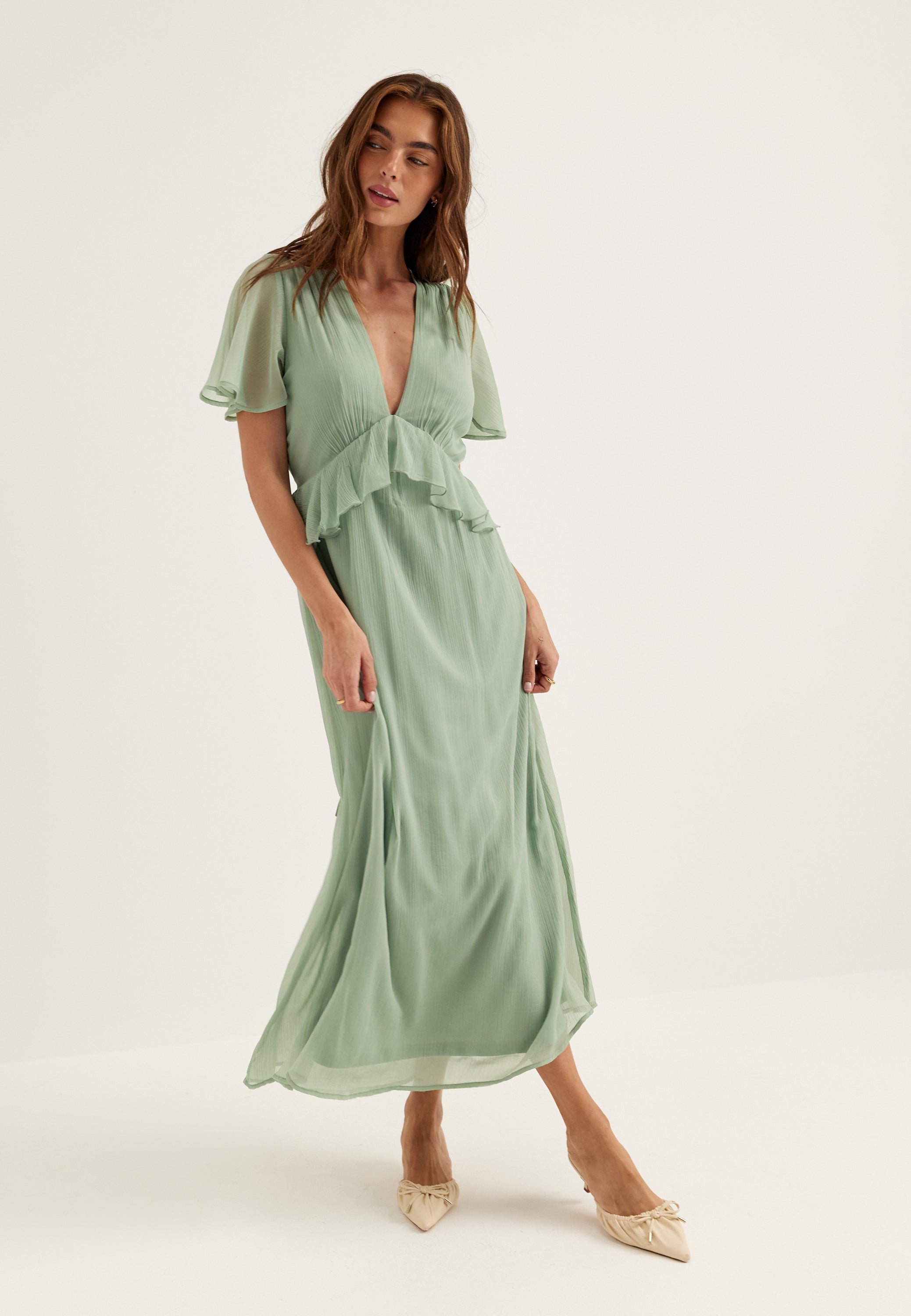 BUBBLEROOM OCCASION Butterfly Sleeve Chiffon Ankle Dress