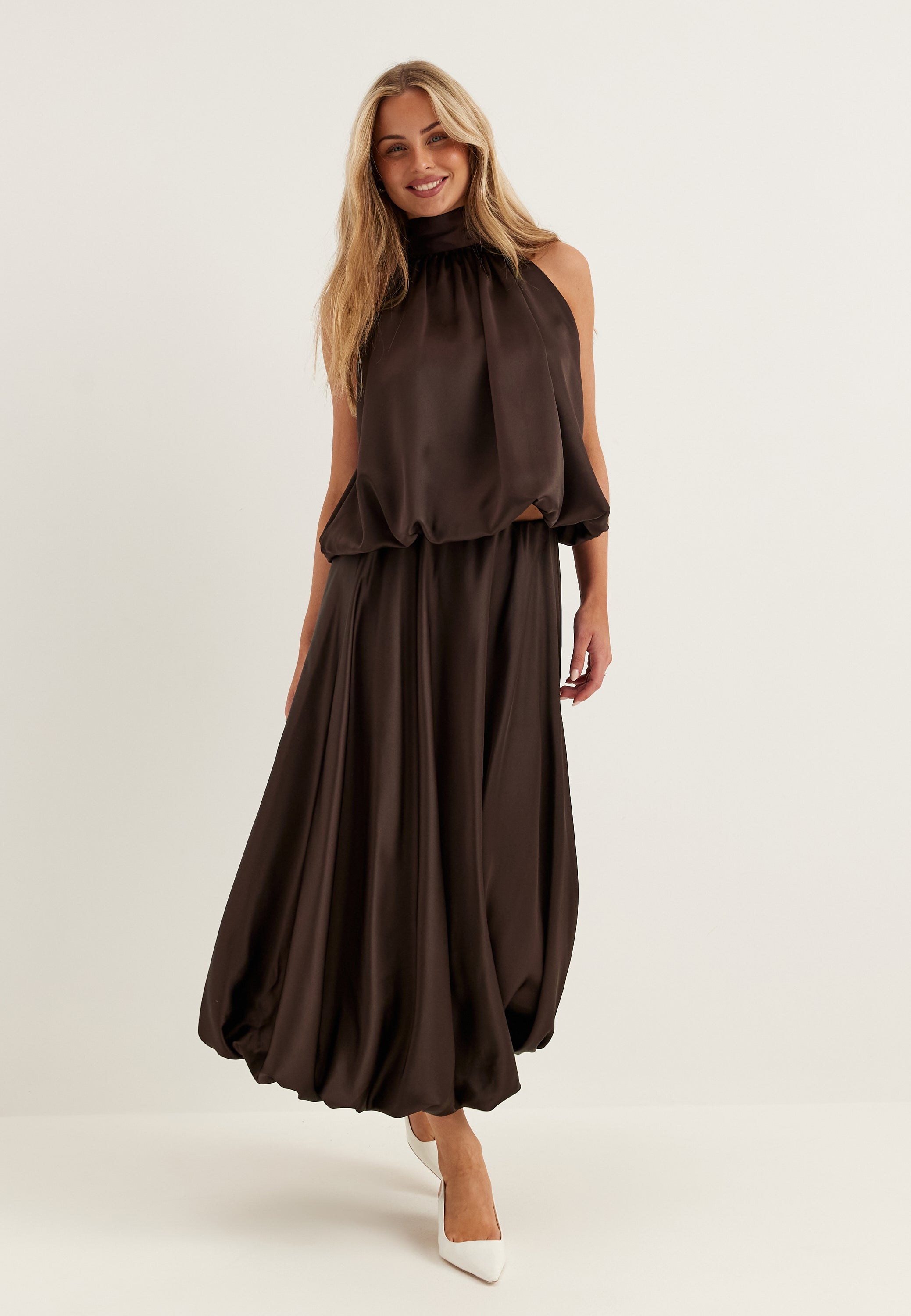 Bubbleroom Occasion Bubble-Hem Satin Ankle Skirt