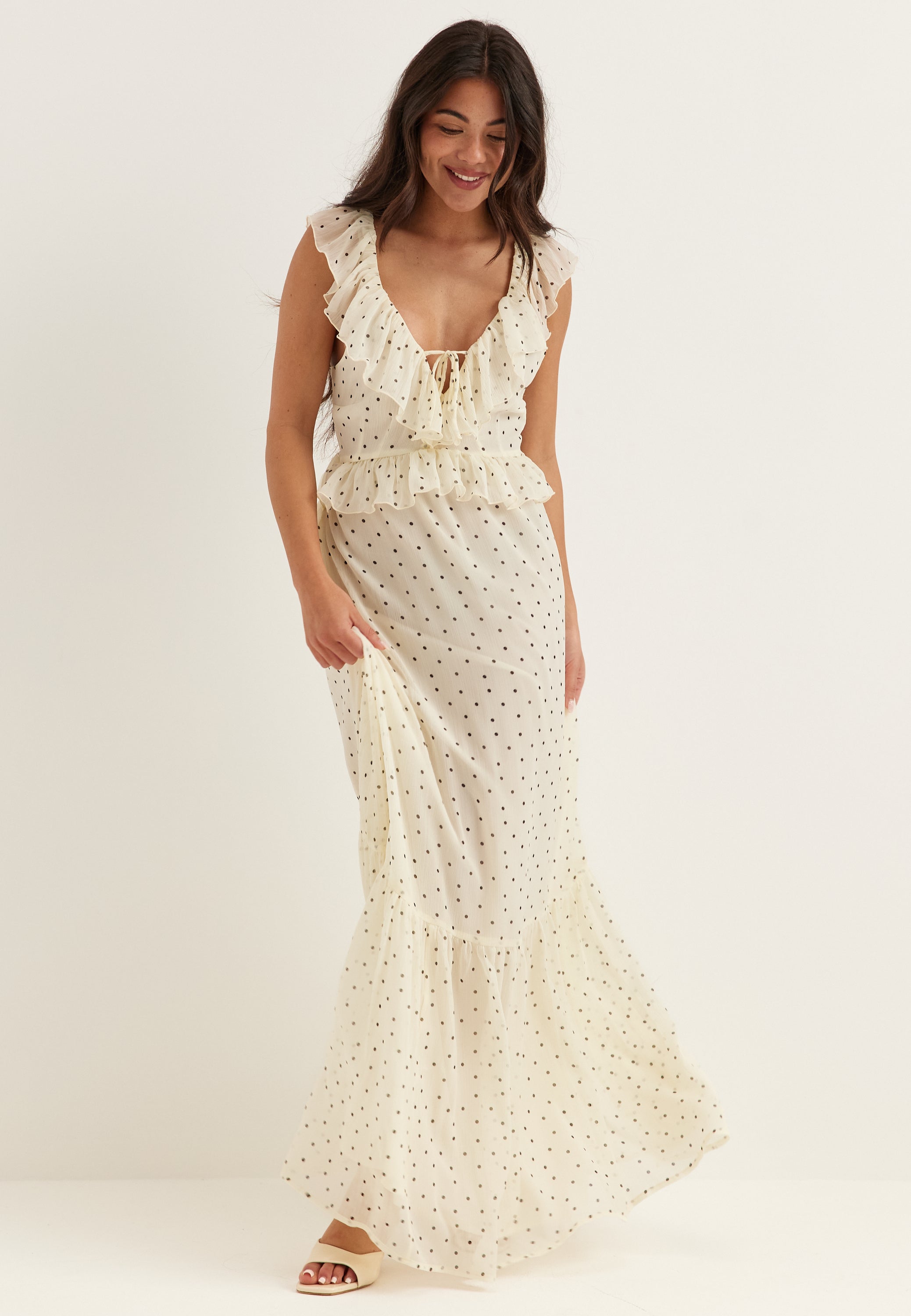 Bubbleroom Occasion Frill Tie Back Chiffon Maxi Dress