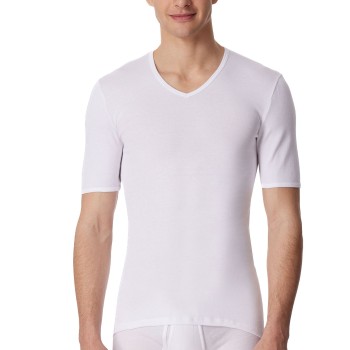 Schiesser Short Sleeve V-Neck Shirt Hvid bomuld X-Large Herre
