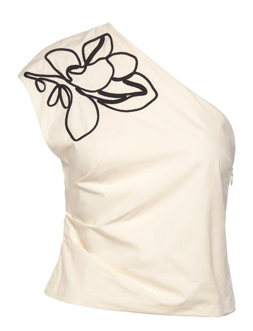 Mango | Asymmetrical Flower-Embroidered Top | L