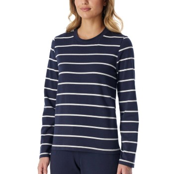 Schiesser Mix and Relax Cotton Longsleeved Shirt Marine Stribet bomuld 38 Dame