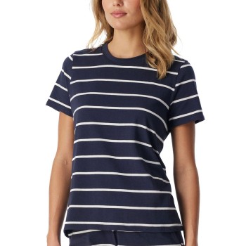 Schiesser Women Mix and Relax Cotton T-Shirt Hvid/Marine bomuld 40 Dame