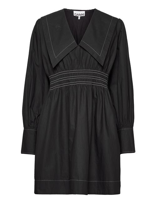 GANNI | Cotton Poplin V-Neck Smock Mini Dress | 36