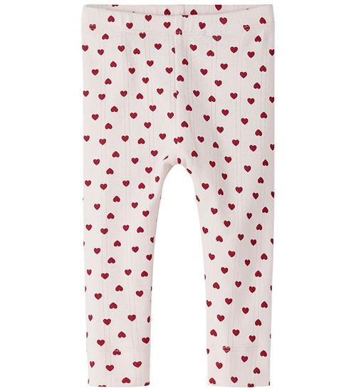 Name It Leggings - Pointelle - NbfHilary - Mauve Morn m. Hjerter