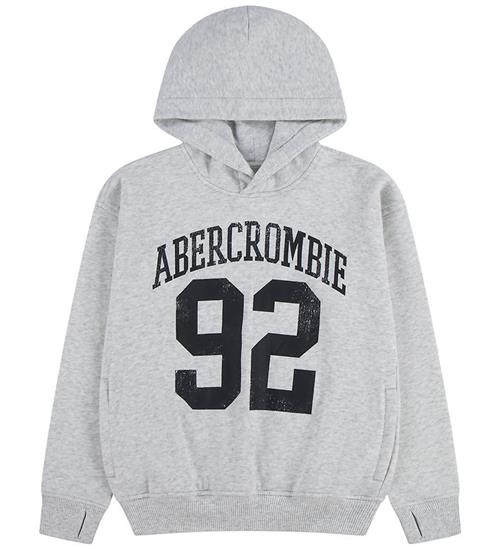 Abercrombie & Fitch Hættetrøje - Lysegråmeleret m. Print