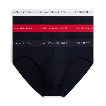 Tommy Hilfiger 3P Signature Cotton Logo Brief Sort/Rød bomuld Large Herre