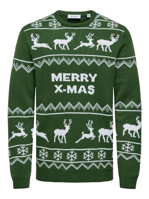Only & Sons Pullover 'ONSXmas'  mørkegrøn / hvid