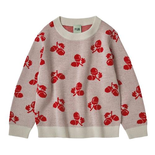 FUB Acorn Pattern Bluse Ecru/Red 80 cm  Creme  80 cm  Piger