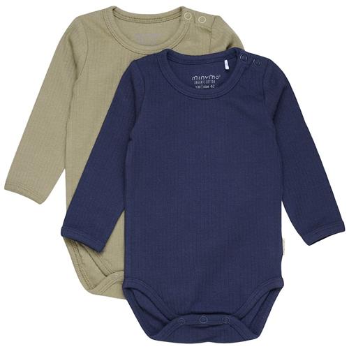 Minymo 2-pak Babybodyer Navyblå 74 cm  Marineblå  74 cm  Drenge, Piger