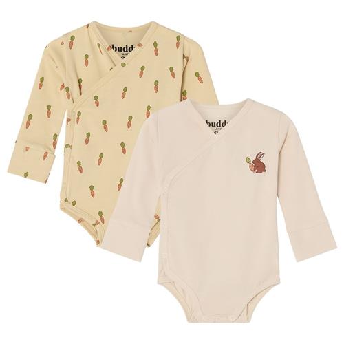 Buddy & Hope Max GOTS 2-pak Mønstrete Wrap Bodyer Carrots/Bunny 62/68 cm  Hvid  62/68 cm  Drenge, Piger