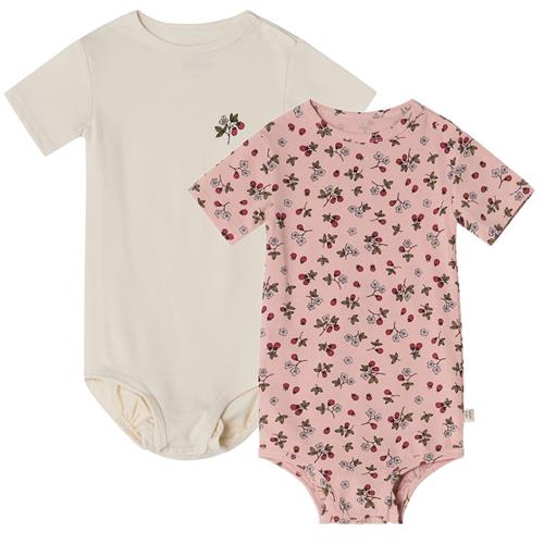 Buddy & Hope Melvin GOTS 2-pak Mønstrete Babybodyer Wild Strawberry 62/68 cm  Lyserød  62/68 cm  Drenge, Piger