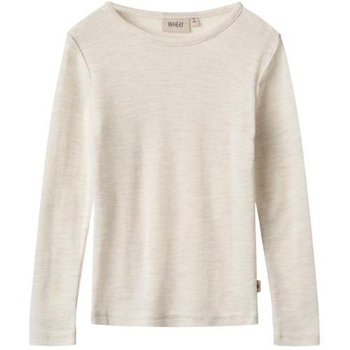 Wheat Wool T-Shirt L/S Alfie-1141 eggshell melange 92 cm Uld Creme  92 cm  Drenge, Piger