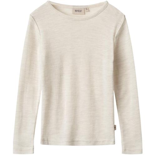 Wheat Wool T-Shirt L/S Alfie-1141 eggshell melange 98 cm Uld Creme  98 cm  Drenge, Piger