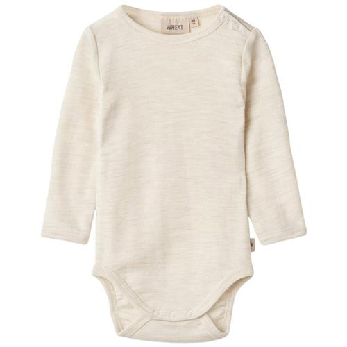 Wheat Langærmet Uld Body Lucca Eggshell Melange 74 cm  Creme  74 cm  Drenge, Piger