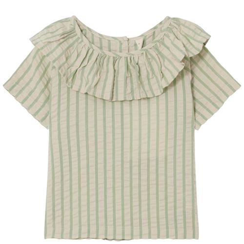 garbo&friends Stribet Kortærmet Bluse Emerald 110/116 cm  Creme  110/116 cm  Drenge, Piger
