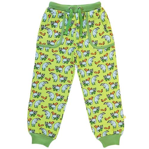 Småfolk Sweatpants with badger and squirrel  Pear Green 5-6 Y  Grøn  5-6 år  Drenge