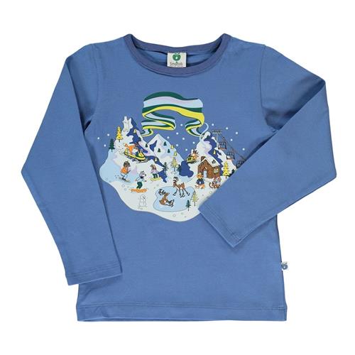 Småfolk T-Shirt i Federal Blue med vinterlandskabsdesign 3-4 Y  Blå  3-4 år  Drenge, Piger