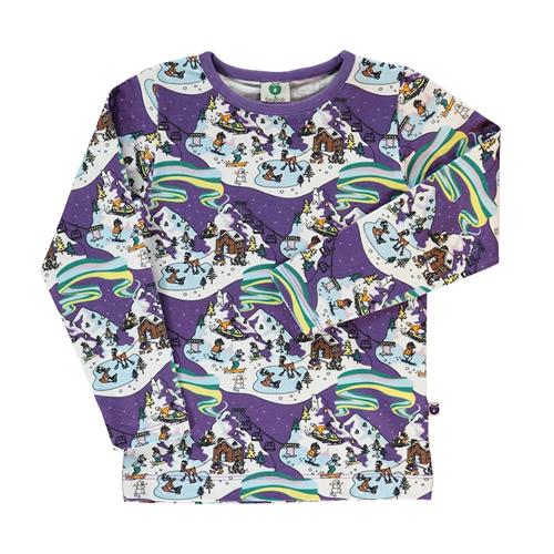 Småfolk Langærmet T-shirt i Loganberry med vinterlandskab 3-4 Y  Lilla  3-4 år  Drenge, Piger