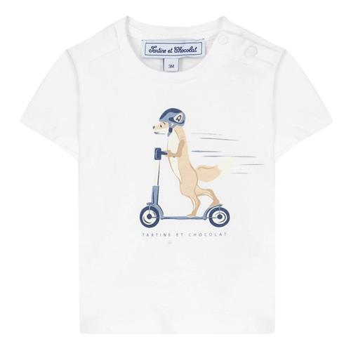 Tartine et Chocolat T-Shirt i White med Fox på Scooter 3 months  Hvid  3 måneder  Drenge