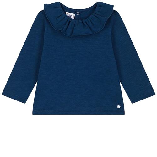 Petit Bateau Langærmet T-shirt Med Flæsekrave Navyblå 3 Months  Marineblå  3 måneder  Piger