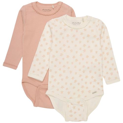 Minymo 2-pak GOTS Babybodyer Peach Beige 62 cm  Lyserød  62 cm  Drenge, Piger