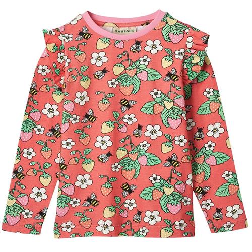 Småfolk Strawberries Langærmet T-shirt Pink Punch 5-6 Y  Lyserød  5-6 år  Piger