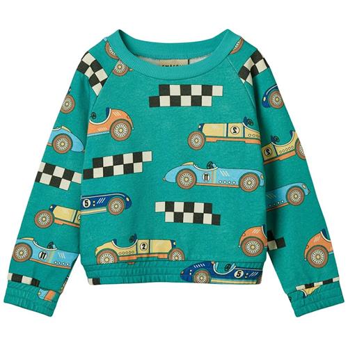 Småfolk Sweatshirt Racerbiler Teal 5-6 Y  Grøn  5-6 år  Drenge