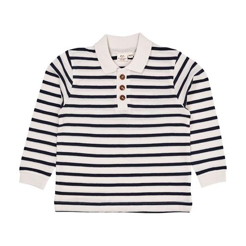 Copenhagen Colors Striped Pique Polo W LS  Navy/Cream Stripe 116 cm  Marineblå  116 cm  Drenge, Piger