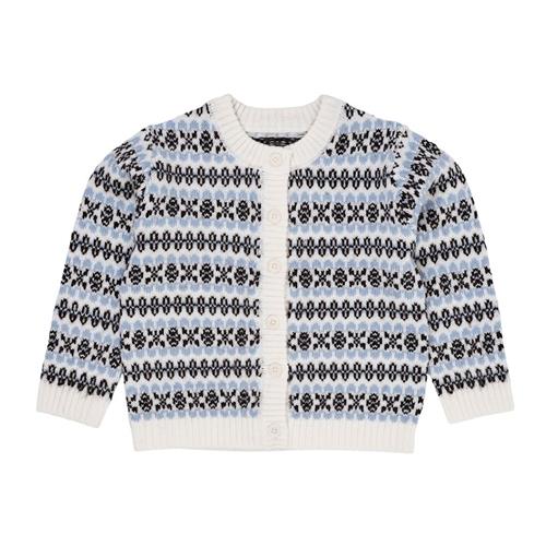 Copenhagen Colors Merino Mønstret Cardigan Dusty Blue Combi 80 cm  Blå  80 cm  Drenge, Piger