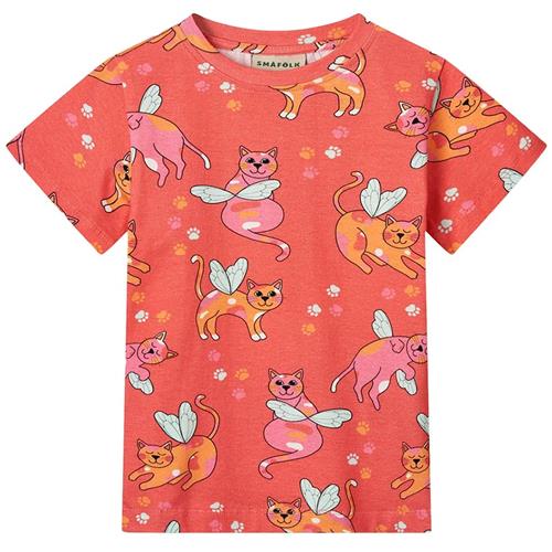 Småfolk Cats T-shirt Pink Punch 3-4 Y  Rød  3-4 år  Piger