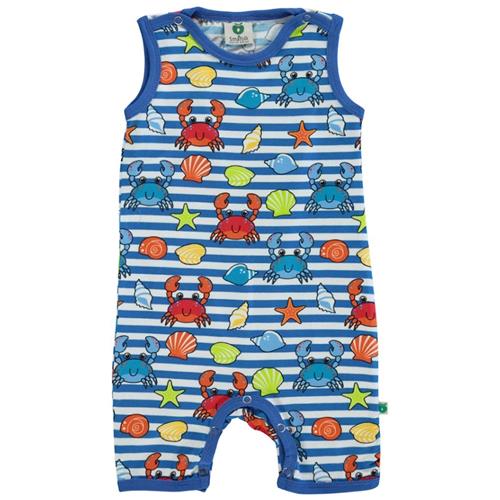 Småfolk Mønstret Romper Med Krabber Brilliant Blue 56 cm  Blå  56 cm  Drenge, Piger