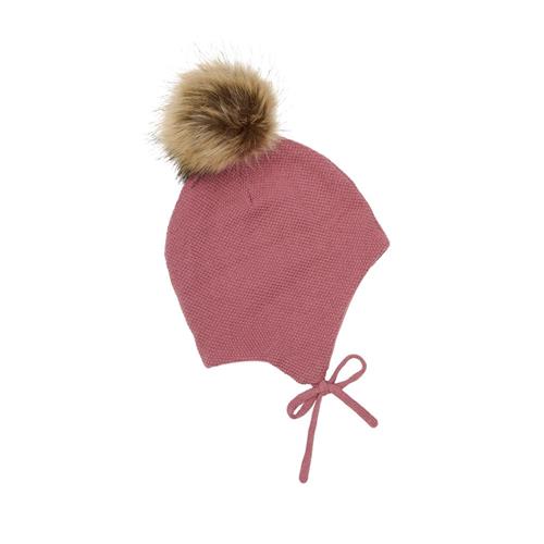 Minymo Hue i Dusty Rose med aftagelig kunstpels og bindebånd 46 cm  Lyserød  46 cm  Drenge, Piger