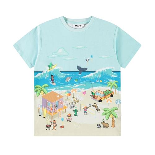 Molo Riley Short Sleeve T-Shirt Pixel Beach 116 cm  Blå  116 cm  Drenge