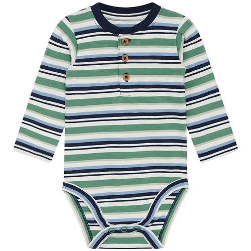 Hust&Claire Bjorn Stribet Babybody Spruce 68 cm  Blå  68 cm  Drenge