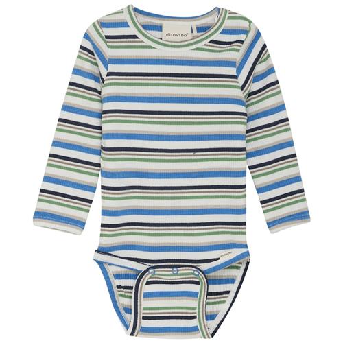 Minymo Ribbet Baby Body Regatta 62 cm  Blå  62 cm  Drenge