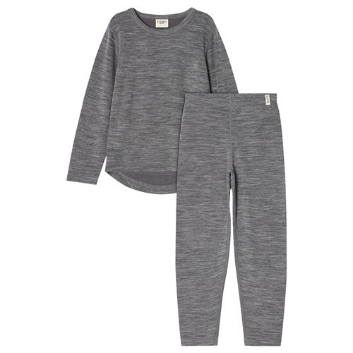 Kuling Gisborn Baselayer-sæt I Uld Og Bambus Dark Grey Melange 98/104 cm Uld Grå  98/104 cm  Drenge, Piger
