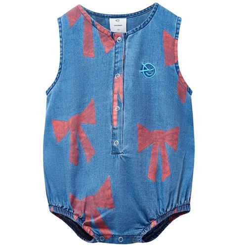 Wynken Mini Bow Romper Twill Denim 9 months  Blå  9 måneder  Piger