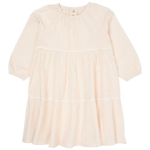 Copenhagen Colors Bow Seersucker-kjole Dusty Rose Cream Stripe 116 cm  Lyserød  116 cm  Piger