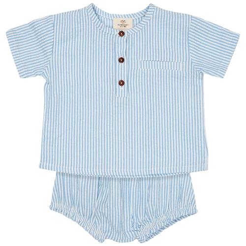 Copenhagen Colors Seersucker-tøjsæt Sky Blue Cream Stripe 68 cm  Blå  68 cm  Drenge