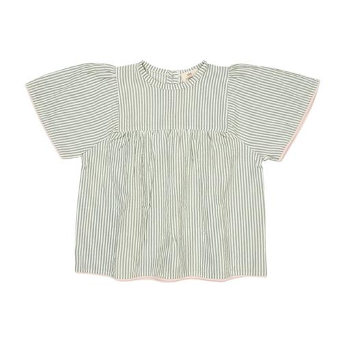 Copenhagen Colors GOTS Seersucker-bluse Green Cream Rose Stripe 116 cm  Grøn  116 cm  Piger