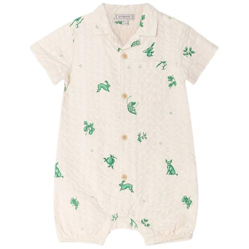 garbo&friends Seersucker Onesie Azulejos Emerald 50/56 cm  Hvid  50/56 cm  Drenge, Piger