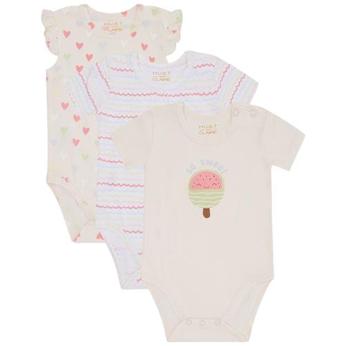 Hust&Claire Bella 3-pak Baby Body White 62 cm  Hvid  62 cm  Piger