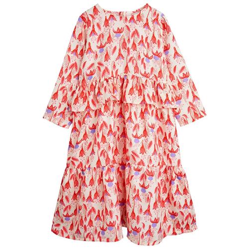 Mini Rodini Fuchsia Aop vævet flæsekjole rød 92/98 cm  Creme  92/98 cm  Piger